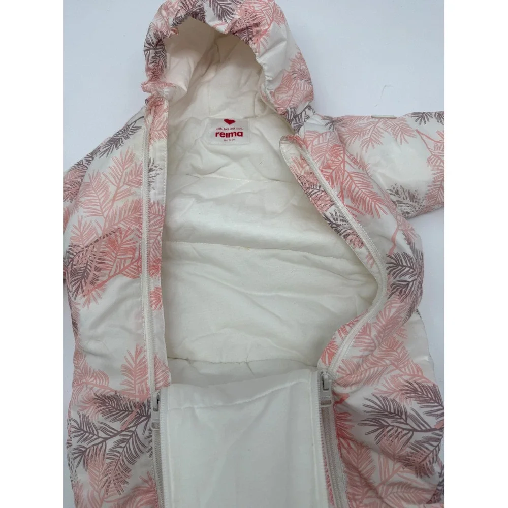 Reima Baby Bunting Snowsuit Pink Leaf Print Hooded One Piece 6-9M 510358
